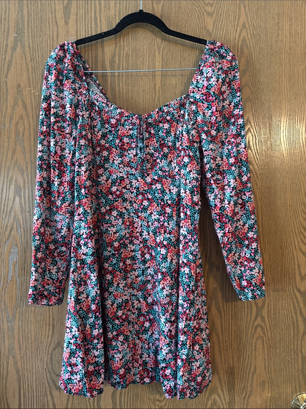 bp Pink Floral Square-Neck Long Sleeve Mini Dress